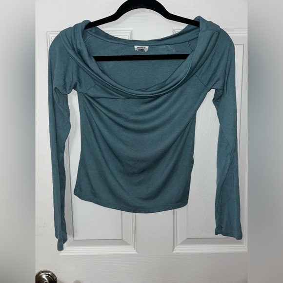 Cotton On Off the Shoulder Teal Blue Ribbed Top Medium - Picture 1 of 3